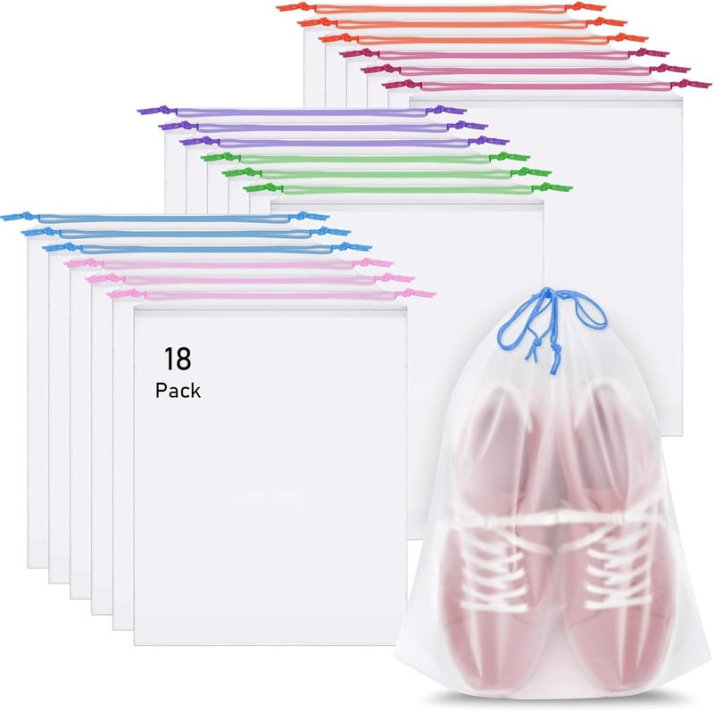 Coidea 18 Pack Shoe Bags for Travel, 15.7" x 11.8" Clear Travel Shoe Bags for Packing with Colorful Drawstring, Large Waterproof Portable Travel Shoe Storage Bag Travel Essentials Women for and Men - Image 1
